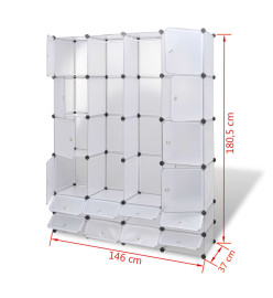 Cabinet modulable avec 18 compartiments blanc 37x146x180,5 cm