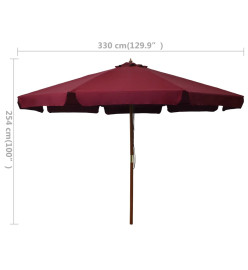 Parasol avec mât en bois 330 cm Bordeaux