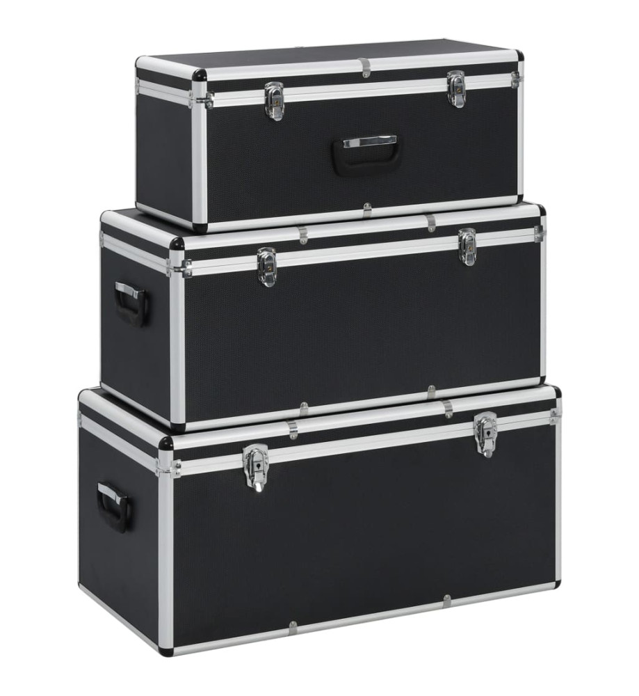 Boîtes de rangement 3 pcs Noir Aluminium