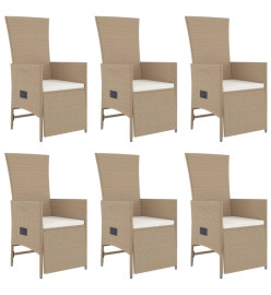 Ensemble à dîner de jardin avec coussins 7 pcs beige poly rotin