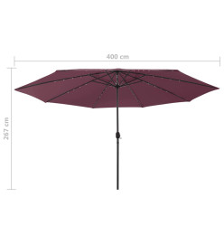 Parasol d'extérieur avec LED et mât en métal 400 cm Bordeaux