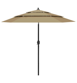 Parasol à 3 niveaux avec mât en aluminium Taupe 2,5 m