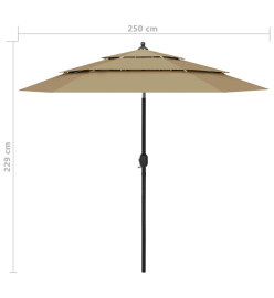 Parasol à 3 niveaux avec mât en aluminium Taupe 2,5 m