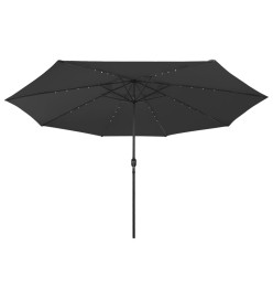 Parasol d'extérieur avec LED et mât en métal 400 cm Noir