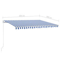 Auvent rétractable automatique et poteaux 4,5x3 m Bleu et blanc