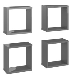 Étagères cube murales 4 pcs Gris brillant 30x15x30 cm