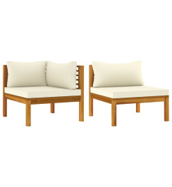 Ensemble de canapés 2 pcs et coussins blanc crème Acacia solide