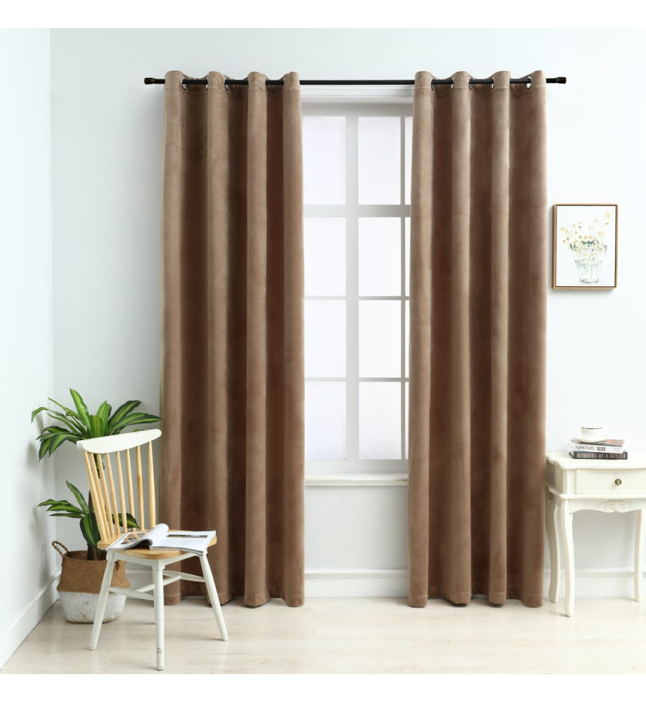 Rideaux occultants avec anneaux 2 pcs Velours Beige 140x175 cm Rideaux occultants avec anneaux 2 pcs Velours Beige 140x175 cm