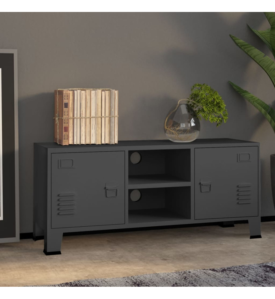 Meuble TV industriel Anthracite 105x35x42 cm Métal