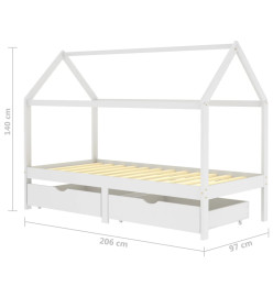 Cadre de lit d'enfant avec tiroirs Blanc Pin massif 90x200 cm