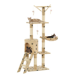 Arbre à chat avec griffoir en sisal 138cm Beige Motif de pattes