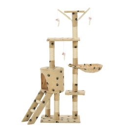 Arbre à chat avec griffoir en sisal 138cm Beige Motif de pattes