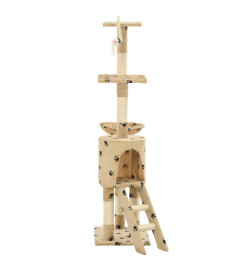 Arbre à chat avec griffoir en sisal 138cm Beige Motif de pattes