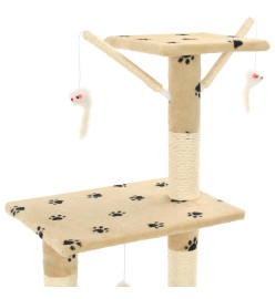 Arbre à chat avec griffoir en sisal 138cm Beige Motif de pattes