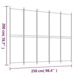 Cloison de séparation 5 panneaux Noir 250x200 cm Tissu