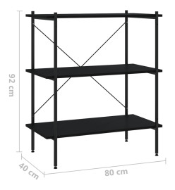 Étagère à 3 niveaux Noir 80x40x92 cm