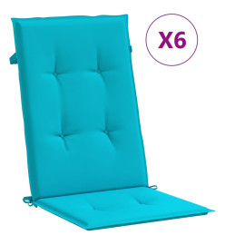 Coussins de chaise à dossier haut 6 pcs turquoise tissu