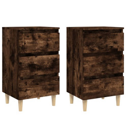 Tables de chevet et pieds en bois 2 pcs Chêne fumé 40x35x69 cm