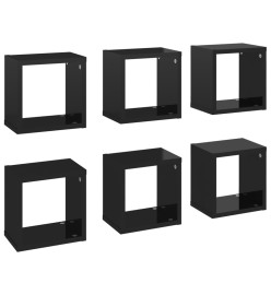 Étagères cube murales 6 pcs Noir brillant 22x15x22 cm