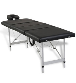 Table de massage pliable Noir 4 zones avec cadre en aluminium