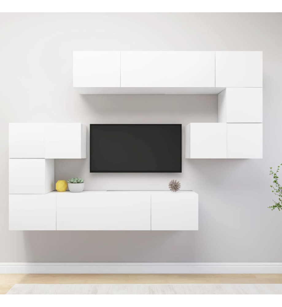 Ensemble de meuble TV 8 pcs Blanc Aggloméré