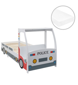 Lit voiture de police et matelas en mousse pour enfant 90x200cm