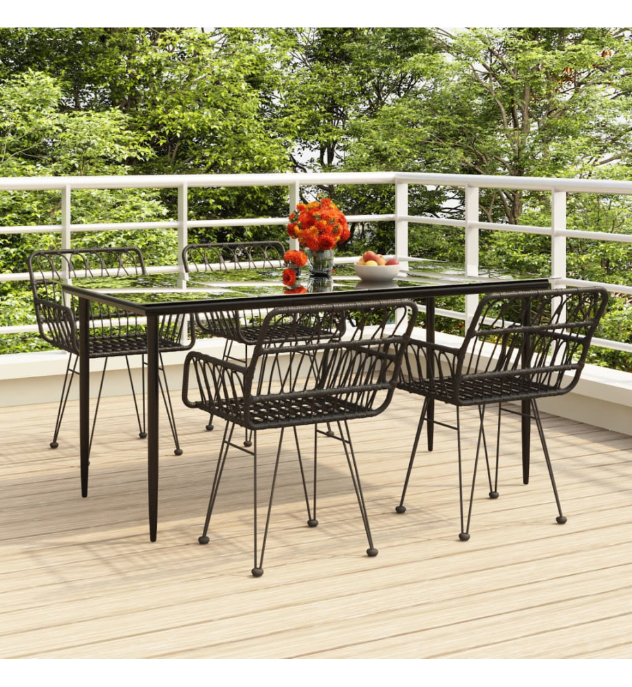 Mobilier à dîner de jardin 5 pcs Noir Résine tressée