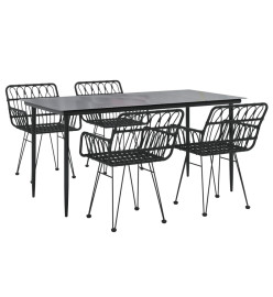 Mobilier à dîner de jardin 5 pcs Noir Résine tressée