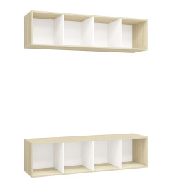 Meubles TV muraux 2 pcs Blanc et chêne sonoma Aggloméré