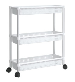 Chariot de rangement à 3 niveaux Argenté et blanc Aluminium