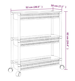 Chariot de rangement à 3 niveaux Argenté et blanc Aluminium