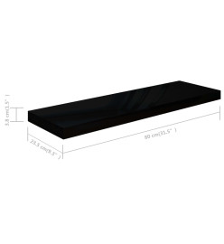 Étagère murale flottante Noir brillant 80x23,5x3,8 cm MDF