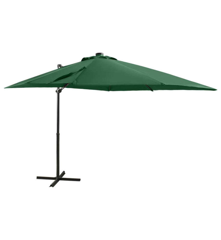 Parasol déporté avec mât et lumières LED Vert 250 cm