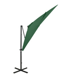 Parasol déporté avec mât et lumières LED Vert 250 cm