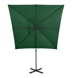 Parasol déporté avec mât et lumières LED Vert 250 cm