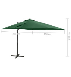 Parasol déporté avec mât et lumières LED Vert 250 cm