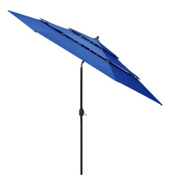 Parasol à 3 niveaux avec mât en aluminium Bleu azuré 3 m