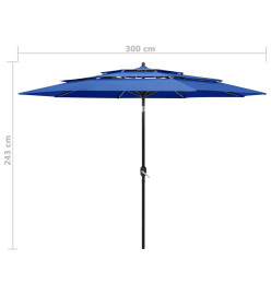 Parasol à 3 niveaux avec mât en aluminium Bleu azuré 3 m