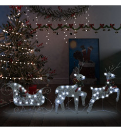 Décoration de Noël Rennes et traîneau 60 LED Extérieur Argenté