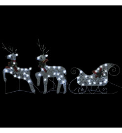 Décoration de Noël Rennes et traîneau 60 LED Extérieur Argenté