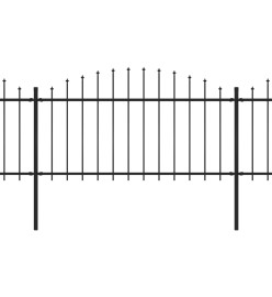Clôture de jardin à dessus en lance Acier (1,25-1,5)x5,1 m Noir