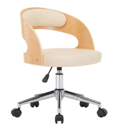 Chaise pivotante de bureau Crème Bois courbé et similicuir