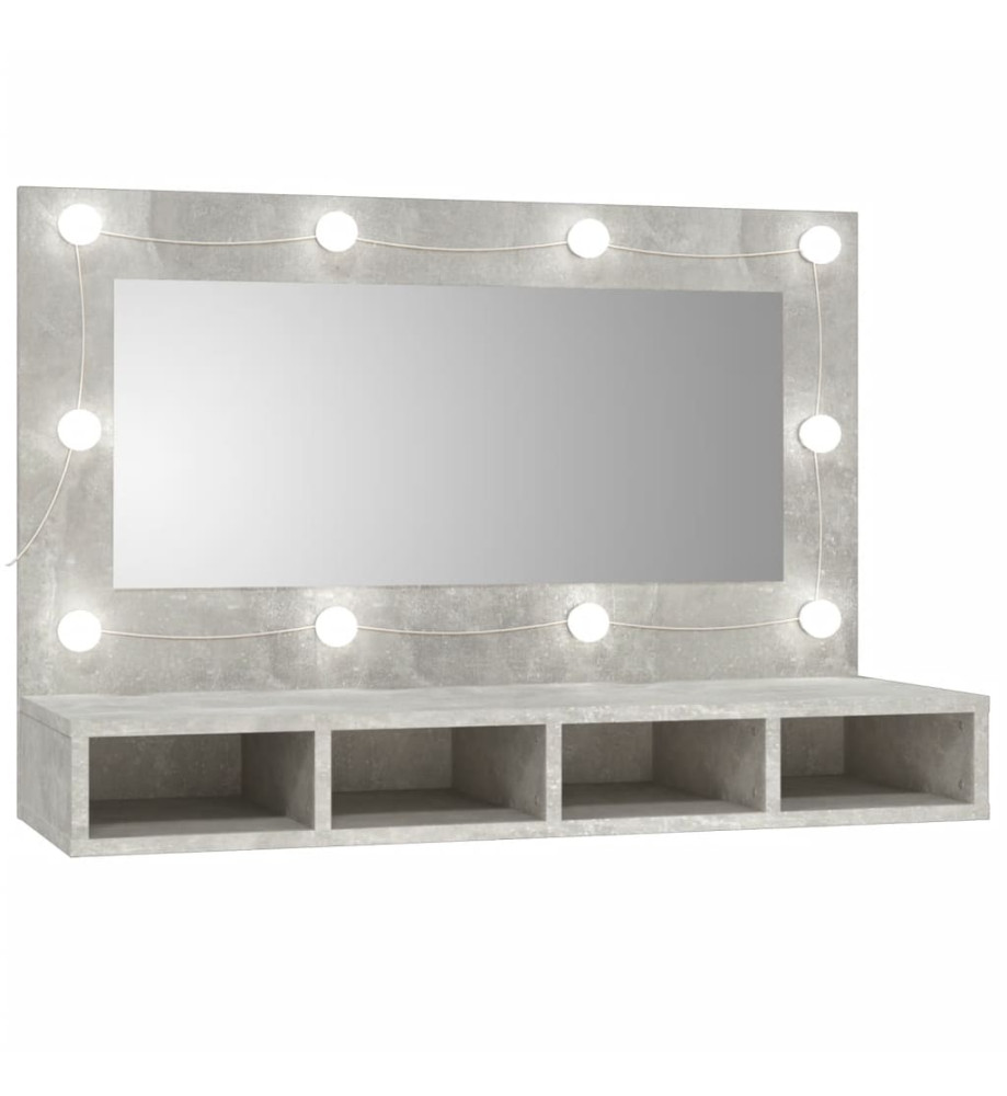 Armoire à miroir avec LED Gris béton 90x31,5x62 cm