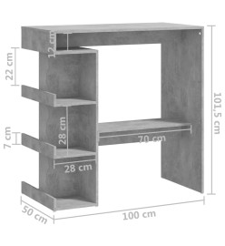 Table de bar étagère de rangement Gris béton 100x50x101,5 cm