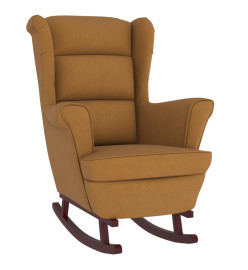 Fauteuil à bascule pieds en bois massif d'hévéa Marron Velours