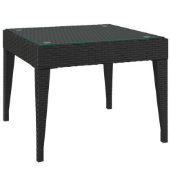 Table d'appoint noir 50x50x38 cm poly rotin et verre trempé