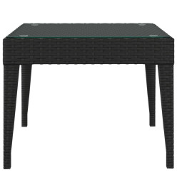 Table d'appoint noir 50x50x38 cm poly rotin et verre trempé