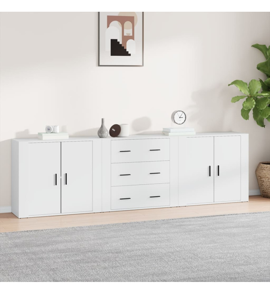 Buffets 3 pcs Blanc Bois d'ingénierie