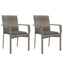 Chaises de jardin avec coussins 2 pcs Résine tressée Gris