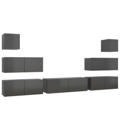 Ensemble de meuble TV 7 pcs Gris brillant Aggloméré